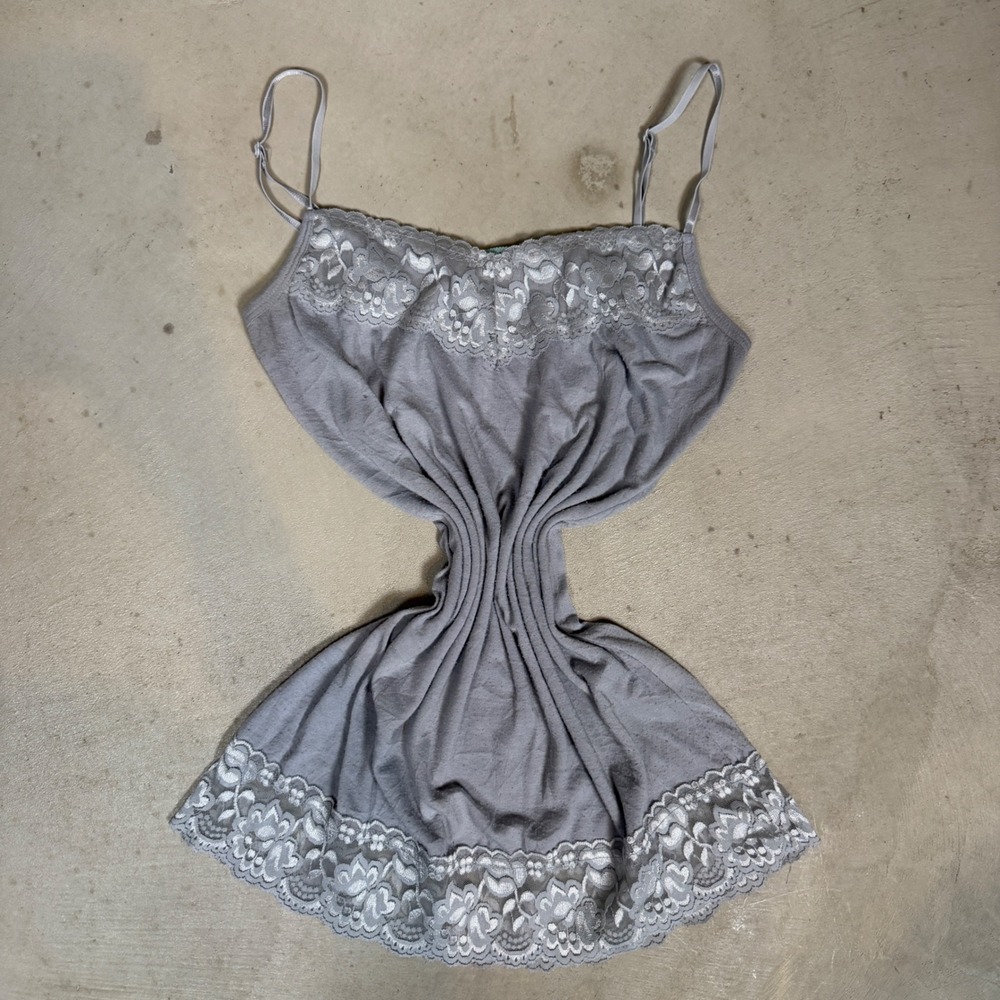 cottagecore Womens Gray Lace Trim Cami Tank Top Adjustable Straps Size Small